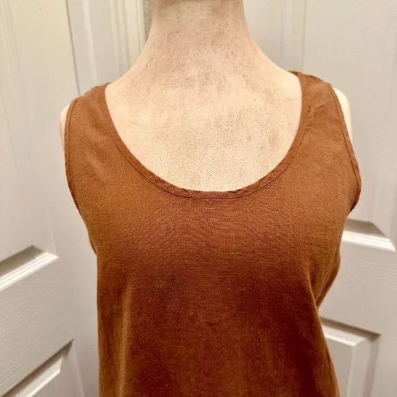 Chic Chico's Design 100% Linen Sleeveless Brown Midi Dress Size 1( USA M/8) - Picture 2 of 12